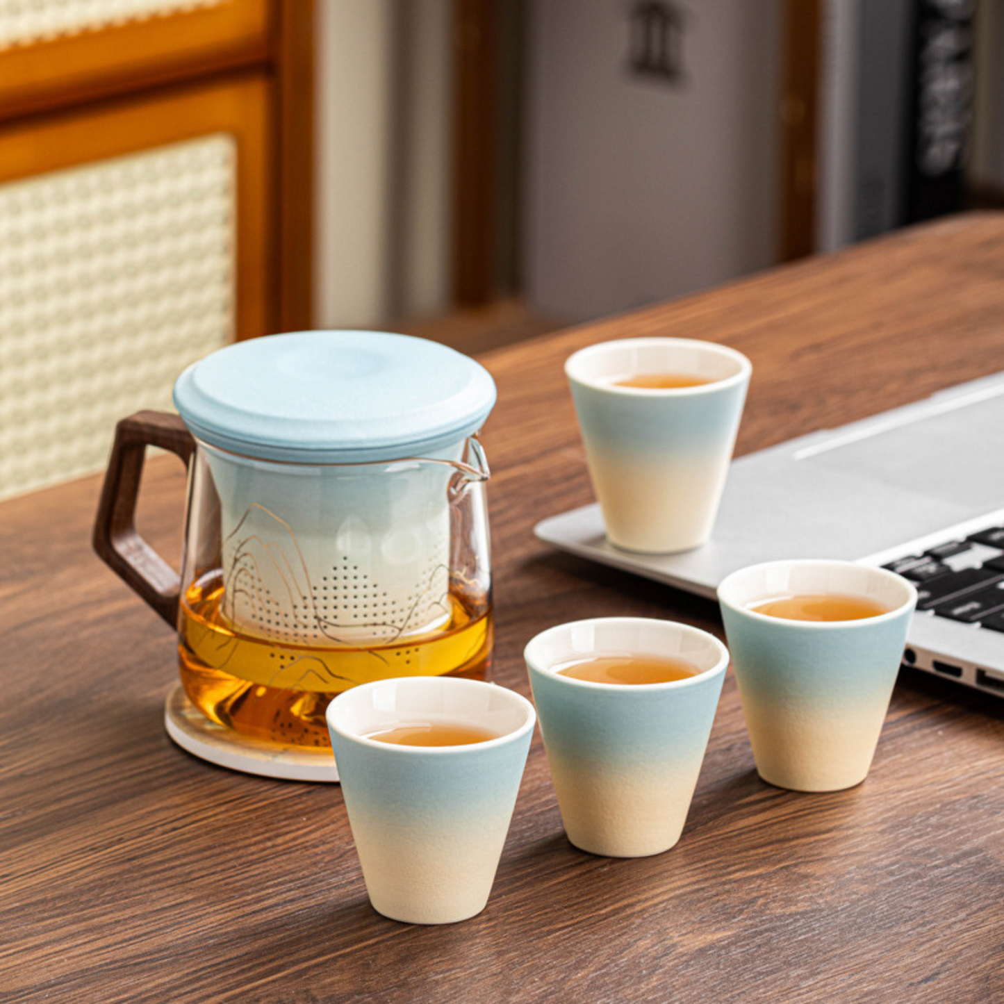 Rivers & Mountains Gongfu Tea Set – Glass Teapot & 4 Ceramic Cups