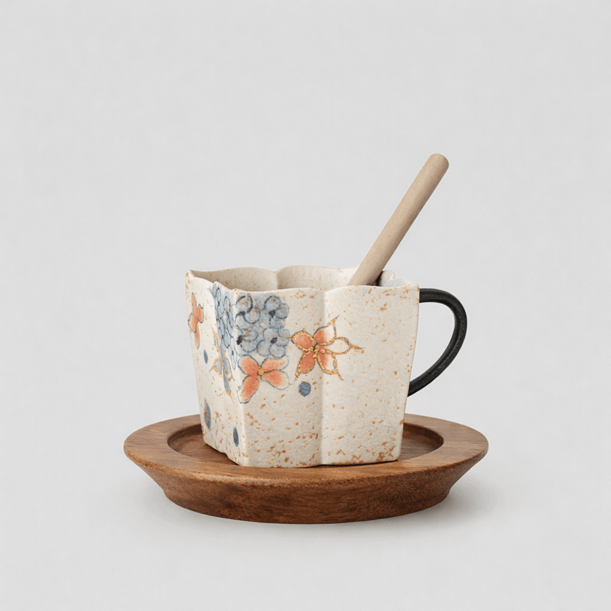 Golden Hydrangea — Square Petal-Rim Handled Mug