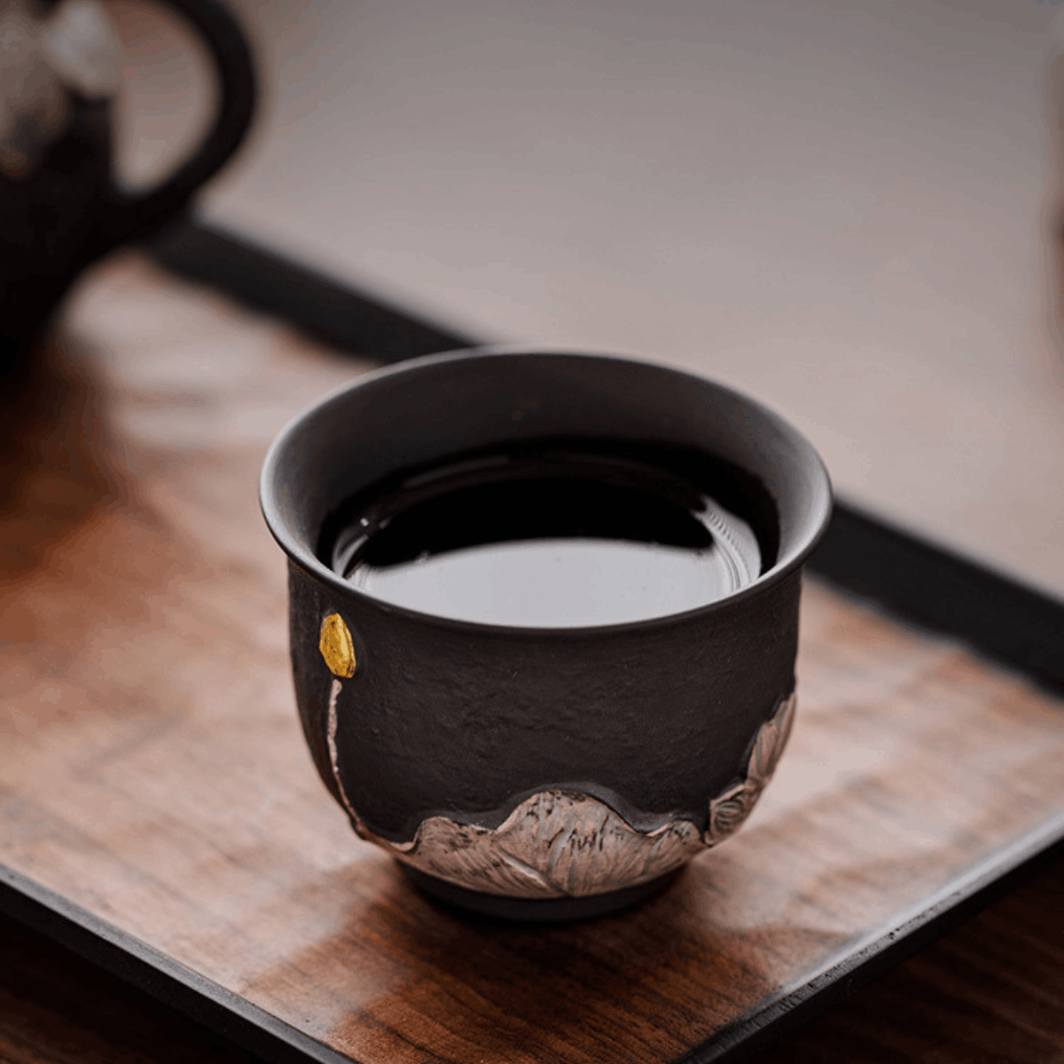 Obsidian Silver Zisha – Auspicious Lotus Teacup
