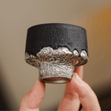 Obsidian Silver Zisha – Auspicious Cloud Stem Teacup
