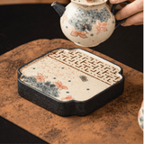 Golden Hydrangea — Square Ceramic Teapot Stand