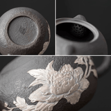 Obsidian Silver Zisha – Peony Xishi Teapot