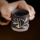 Obsidian Silver Zisha – Bamboo Relief Teacup