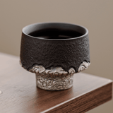 Obsidian Silver Zisha – Auspicious Cloud Stem Teacup