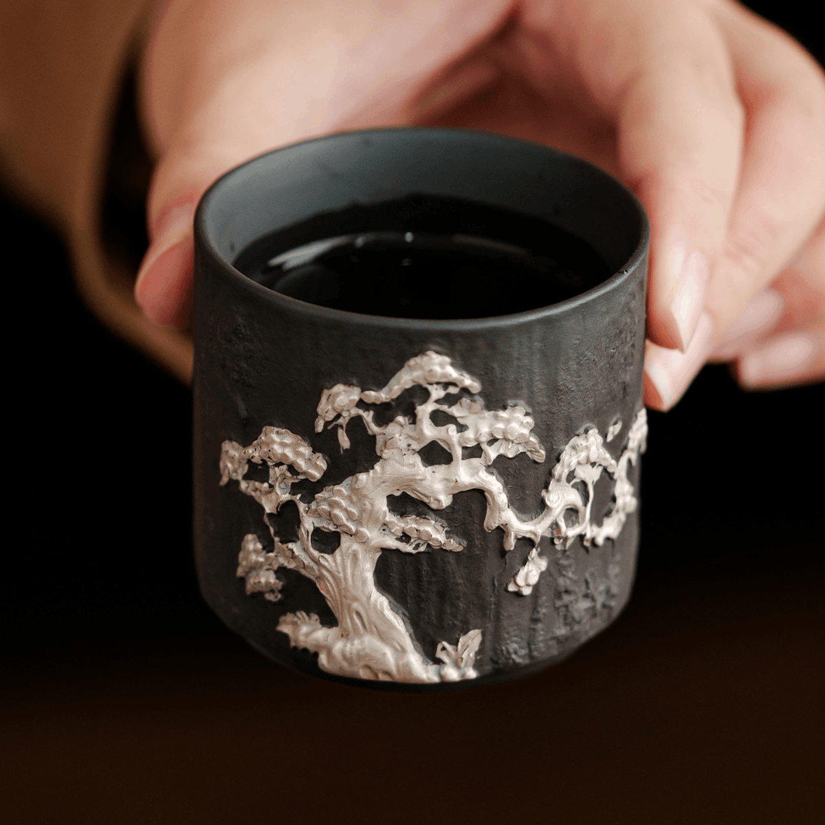 Obsidian Silver Zisha – Pine Cylindrical Teacup