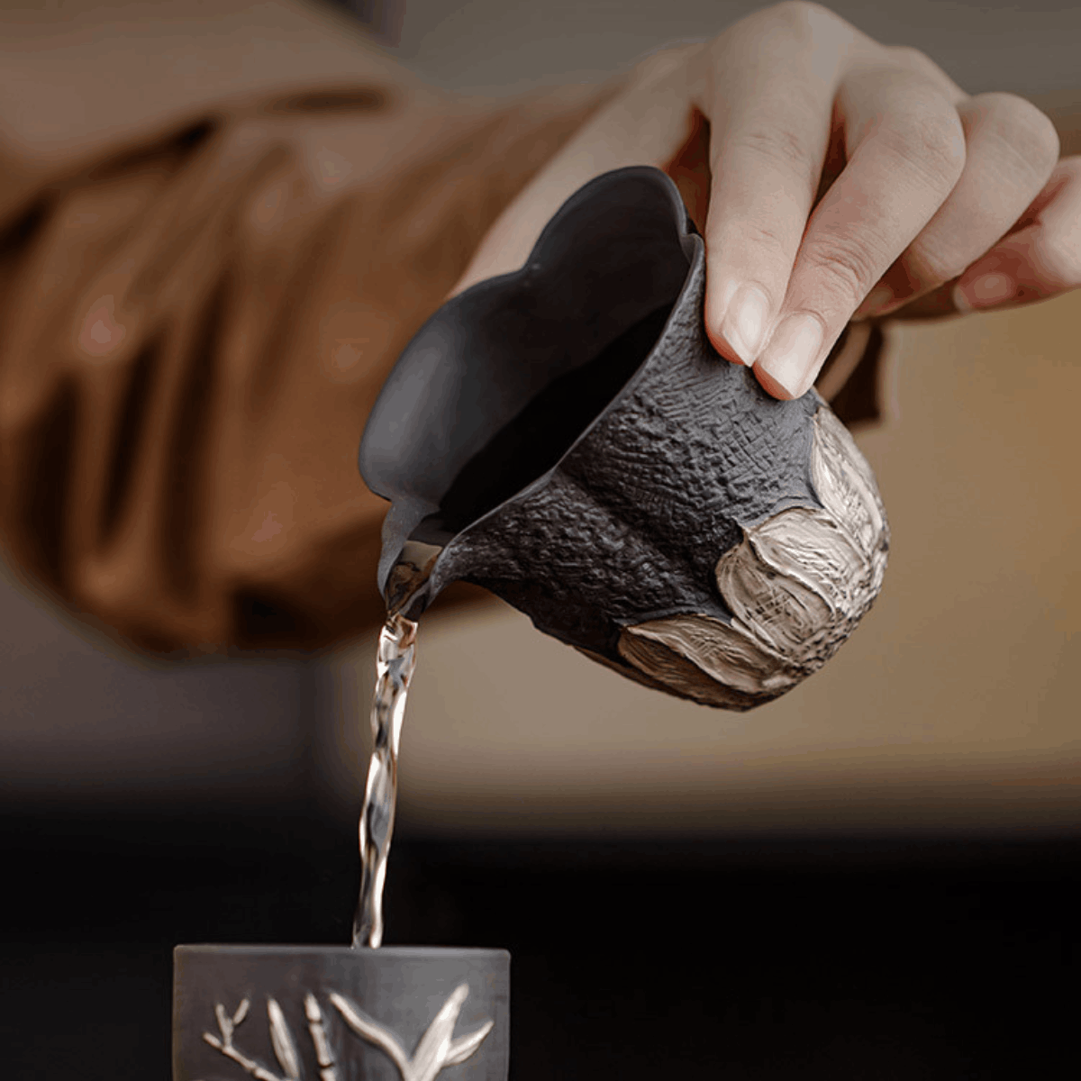 Obsidian Silver Zisha – Lotus Fairness Pitcher