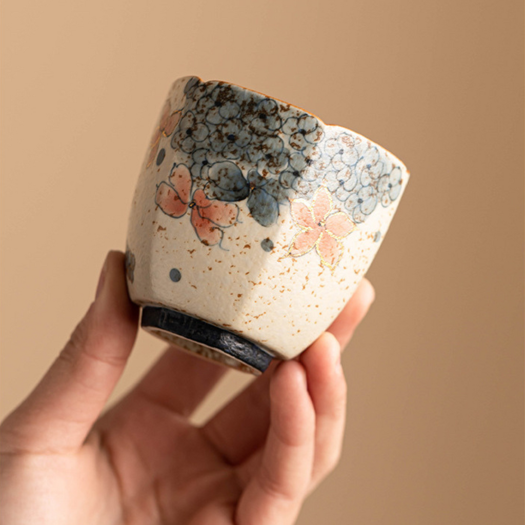 Golden Hydrangea – Hexagonal Ceramic Tea Cup