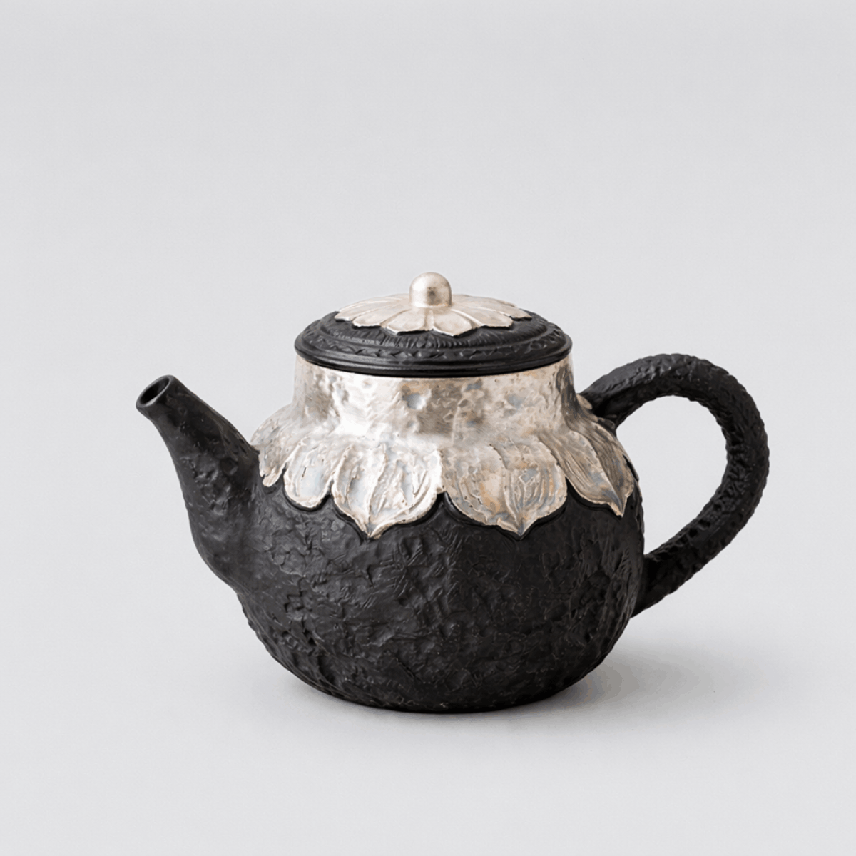 Obsidian Silver Zisha – Lotus Listening Teapot