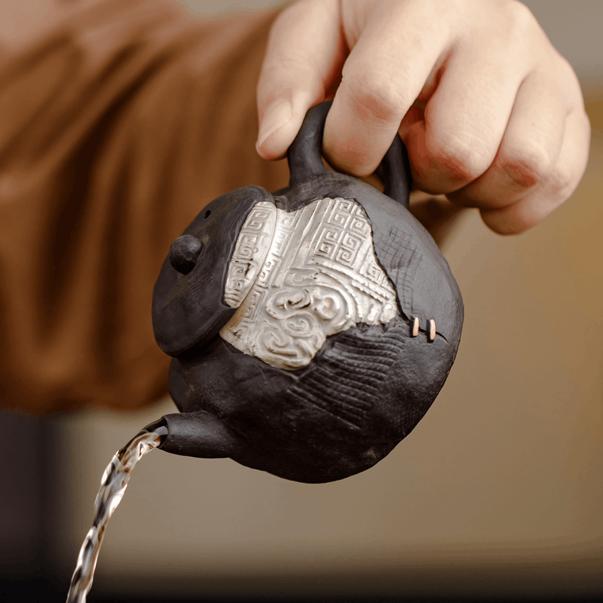 Obsidian Silver Zisha – Huiwen General Teapot