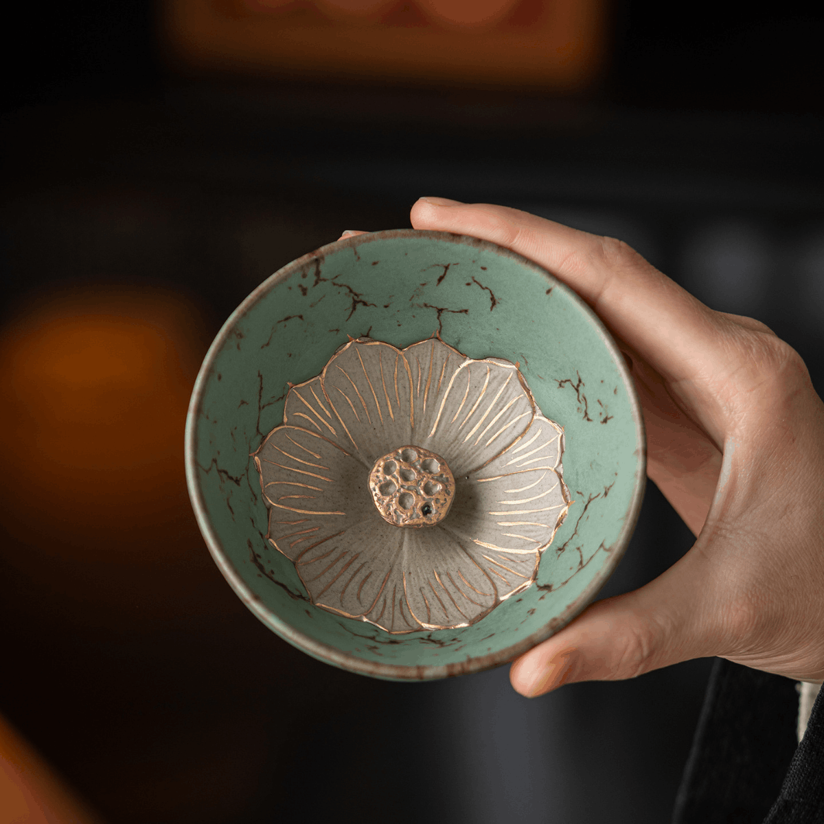 Moss-Jade Celadon Lotus Teacup