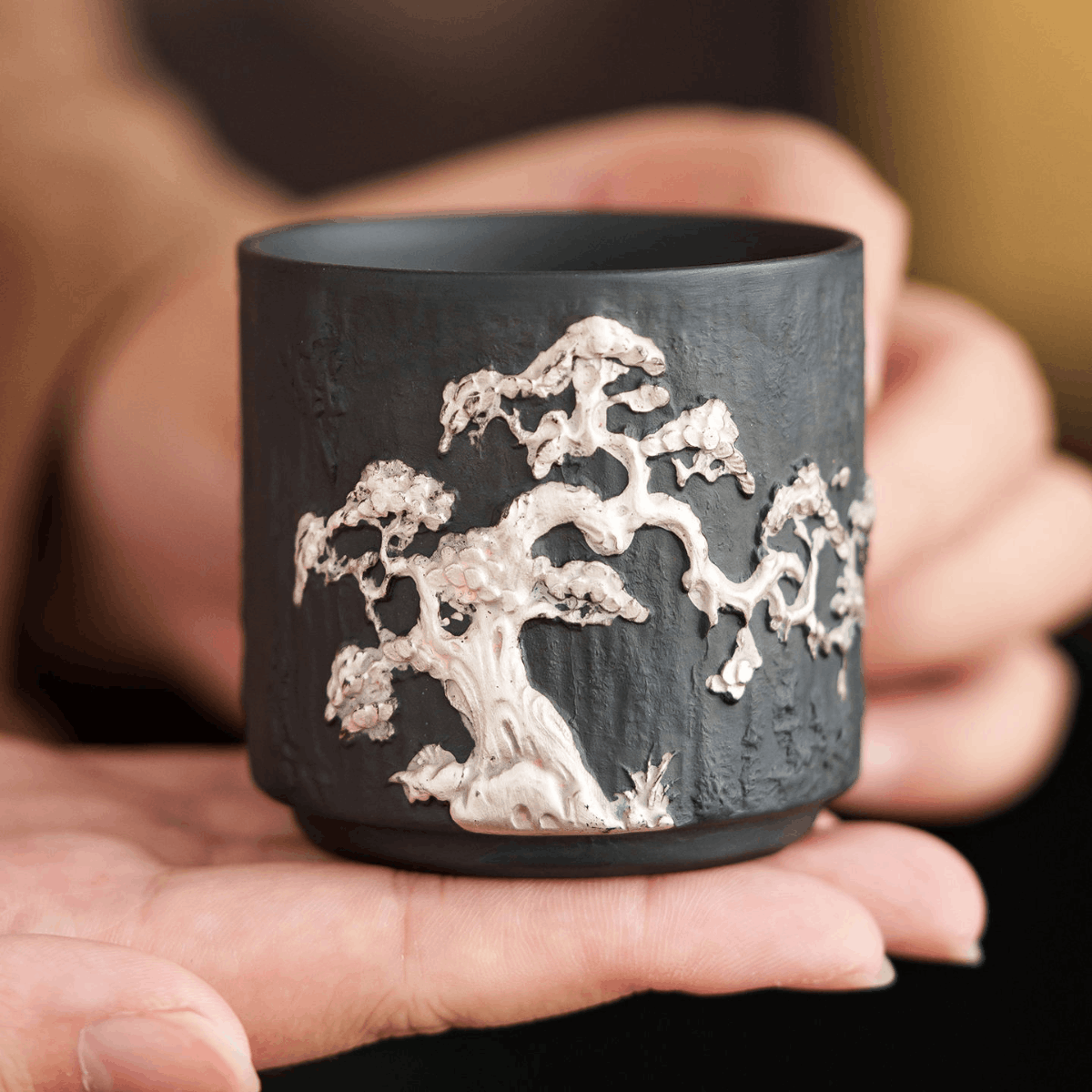 Obsidian Silver Zisha – Pine Cylindrical Teacup