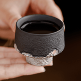 Obsidian Silver Zisha – Auspicious Cloud Stem Teacup
