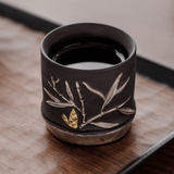 Obsidian Silver Zisha – Bamboo Relief Teacup