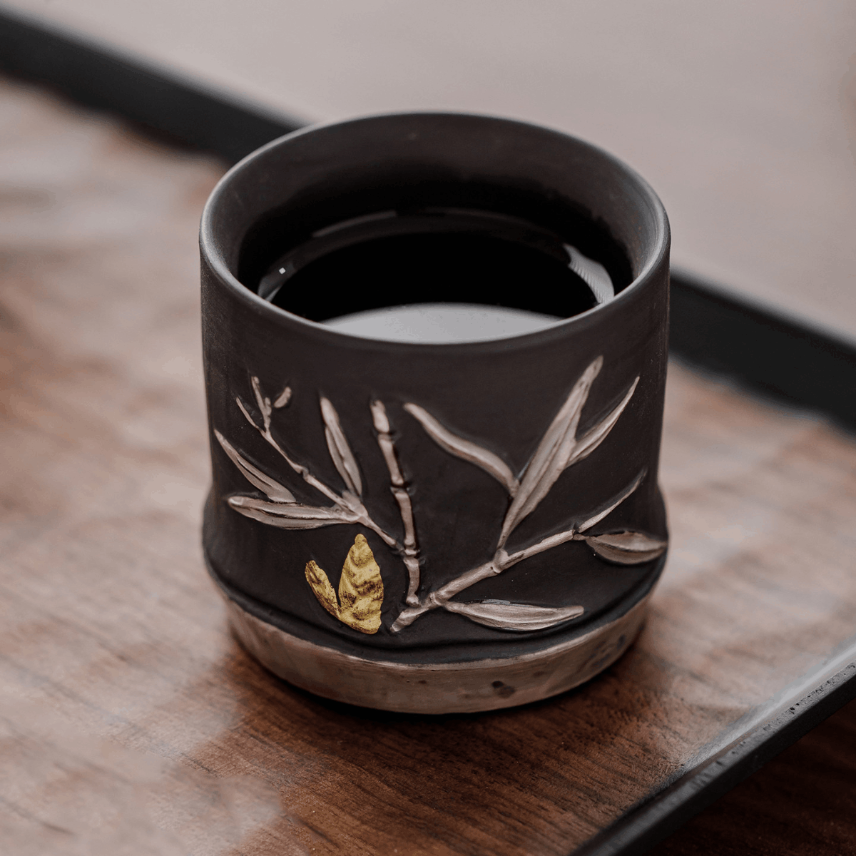 Obsidian Silver Zisha – Bamboo Relief Teacup
