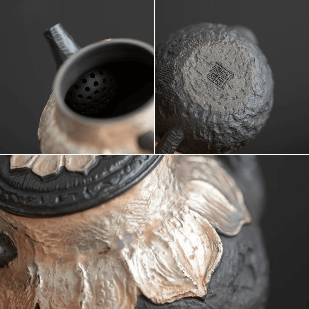 Obsidian Silver Zisha – Lotus Listening Teapot