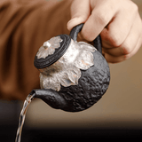 Obsidian Silver Zisha – Lotus Listening Teapot