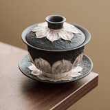 Obsidian Silver Zisha – Lotus Gaiwan Set