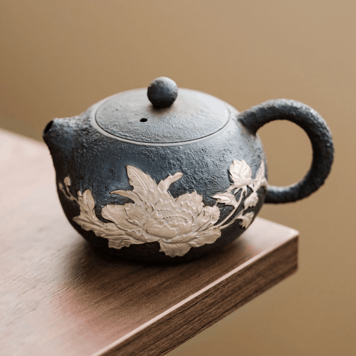Obsidian Silver Zisha – Peony Xishi Teapot