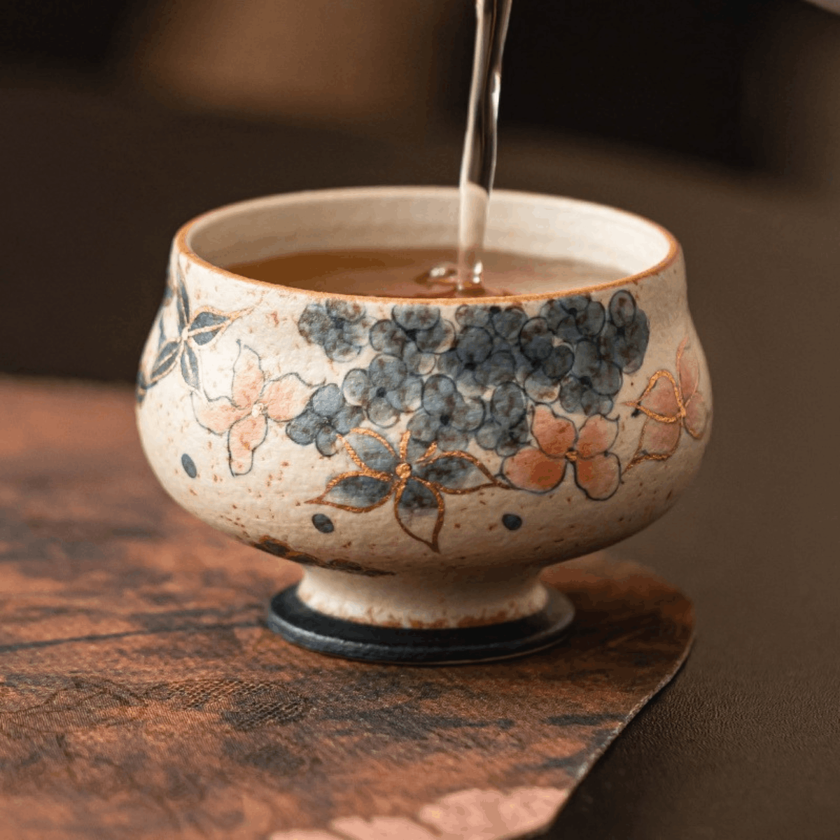 Golden Hydrangea — Tall Footed Round Teacup