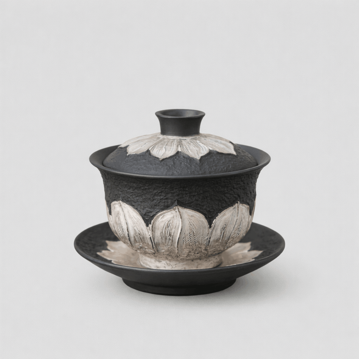 Obsidian Silver Zisha – Lotus Gaiwan Set
