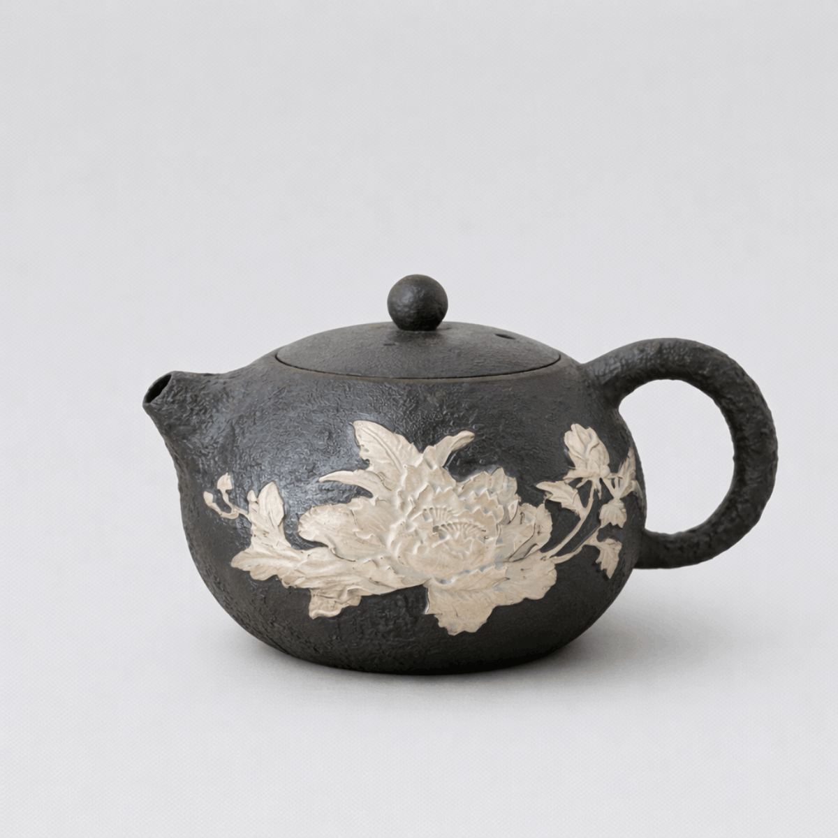 Obsidian Silver Zisha – Peony Xishi Teapot