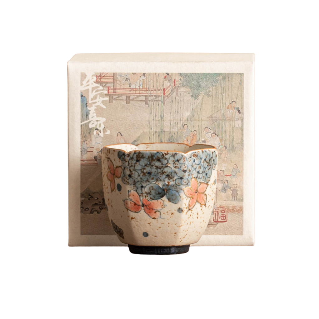 Golden Hydrangea – Hexagonal Ceramic Tea Cup