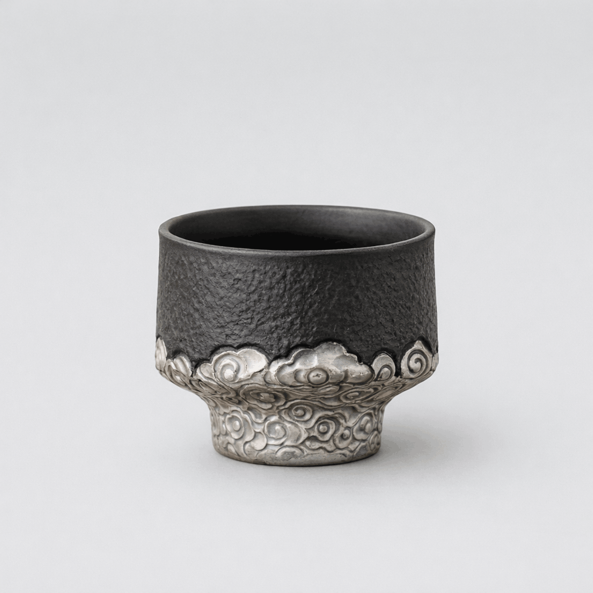 Obsidian Silver Zisha – Auspicious Cloud Stem Teacup