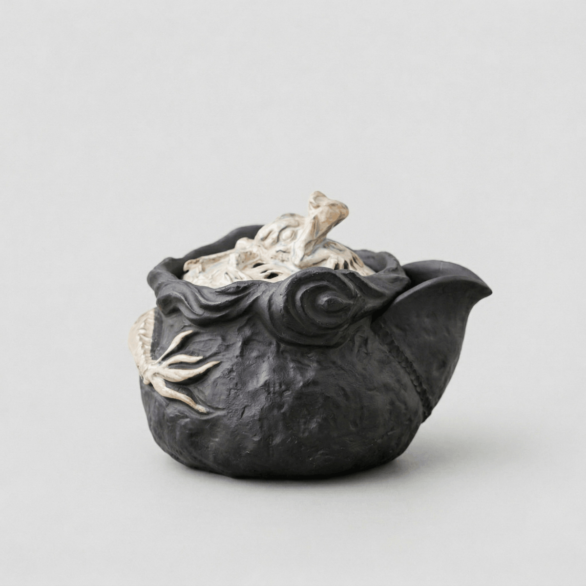 Obsidian Silver Zisha – Coiled Dragon Handgrip Teapot