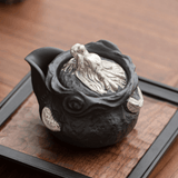 Obsidian Silver Zisha – Coiled Dragon Handgrip Teapot