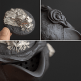 Obsidian Silver Zisha – Coiled Dragon Handgrip Teapot