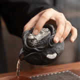 Obsidian Silver Zisha – Coiled Dragon Handgrip Teapot