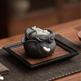 Obsidian Silver Zisha – Coiled Dragon Handgrip Teapot